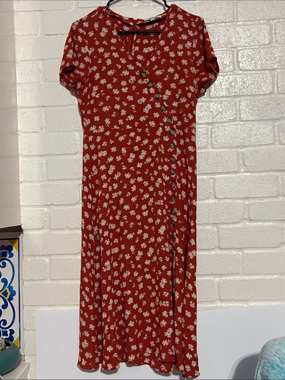 Madewell Red Floral Button-Front Midi Dress